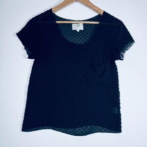 Madison Marcus Blouse Womens Small Black Silk Swiss Dot Sheer Short Sleeve Top